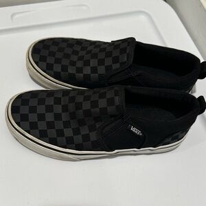 Vans Boy's Black and Gray Checkered Slip-On Sneakers Size 3